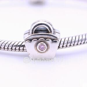 Authentic PANDORA Scalloped Purse with Pink CZ Charm